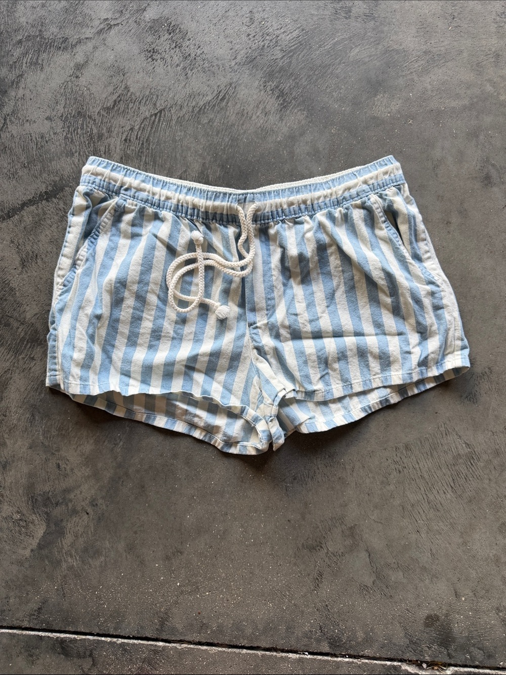 Aerie Striped Light Blue & White Women’s Drawstring Shorts